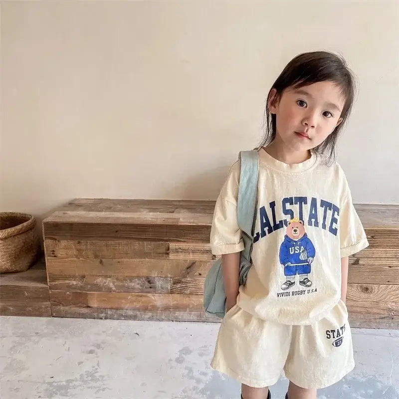 2pcs Summer Baby Clothes Set - Cartoon Bear Outfit