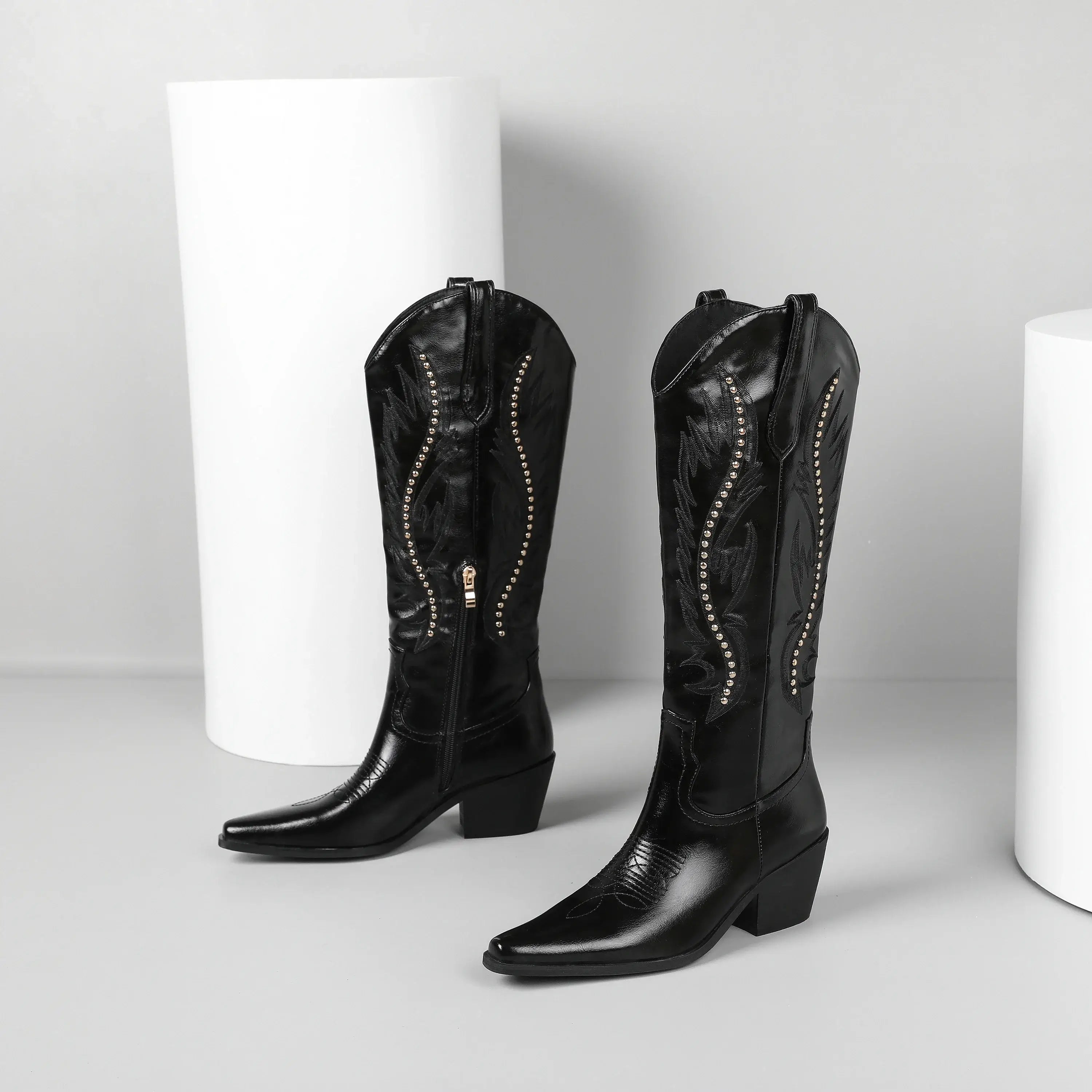 Cowboy Boots For Women Sparkly Cowgirl Knee High Boots With Unique Embroidery And Chunky Heel Ideal For Daily Wear Parties And D