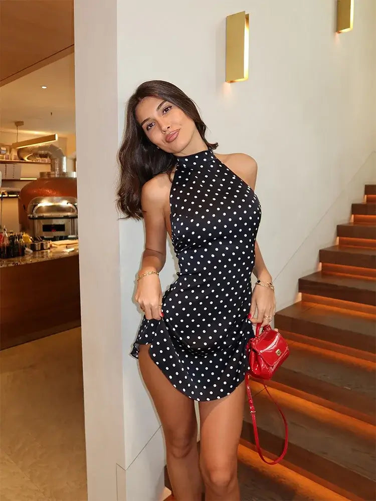 Women’s Sleeveless Dot-Print Sheath Mini Dress
