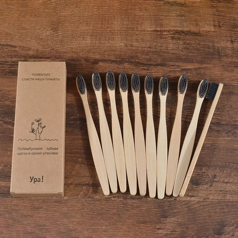 Bamboo World Adult Bamboo Toothbrushes - Set of 10