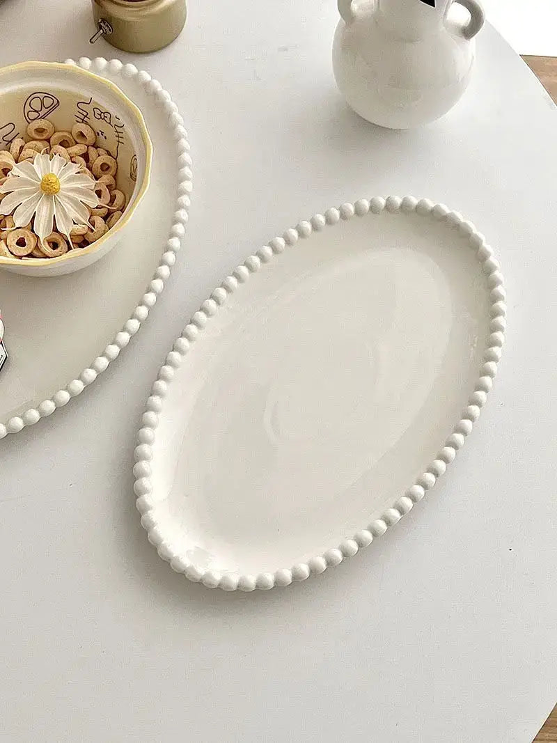 Elegant French Ins Ceramic Plates - Pearl Edge Design