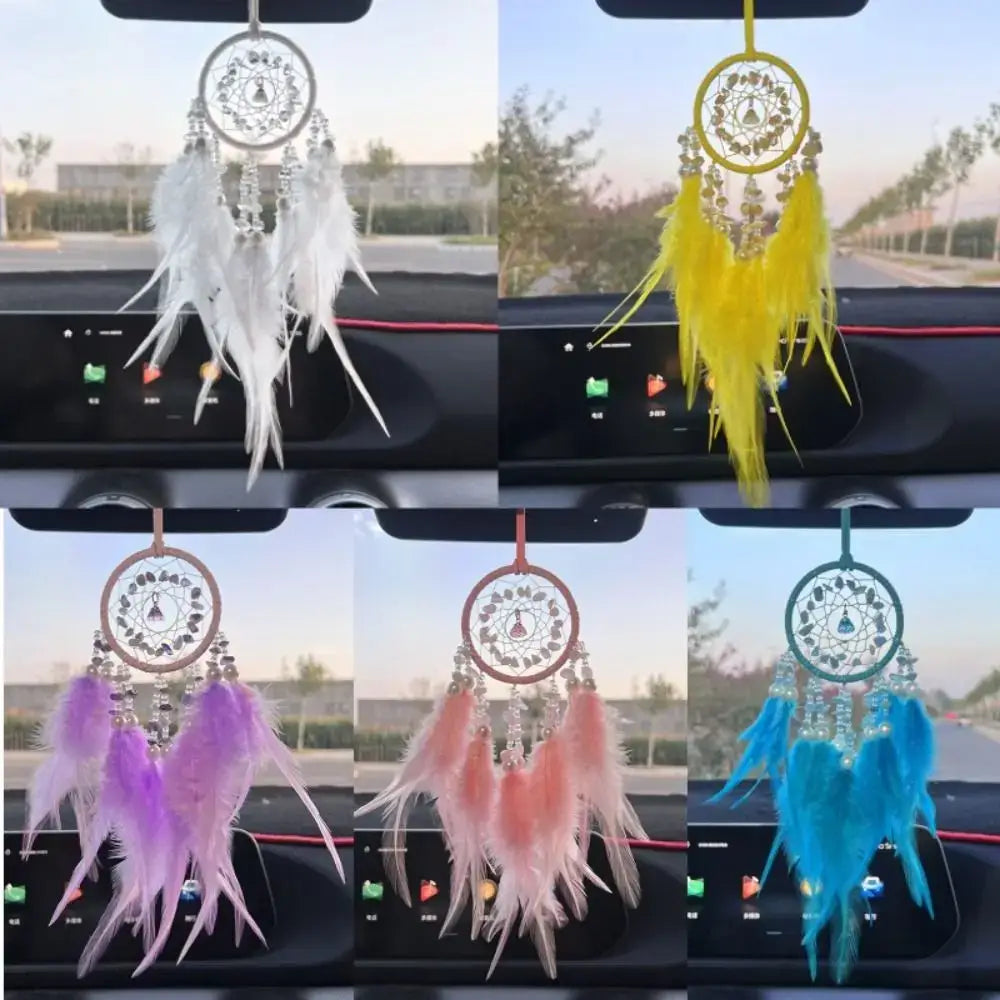Dream Catcher Car Pendant for Girls Feather Mirror Hanging Pendant Home Decor Lucky Car Ornament Interior Accessories Crystal