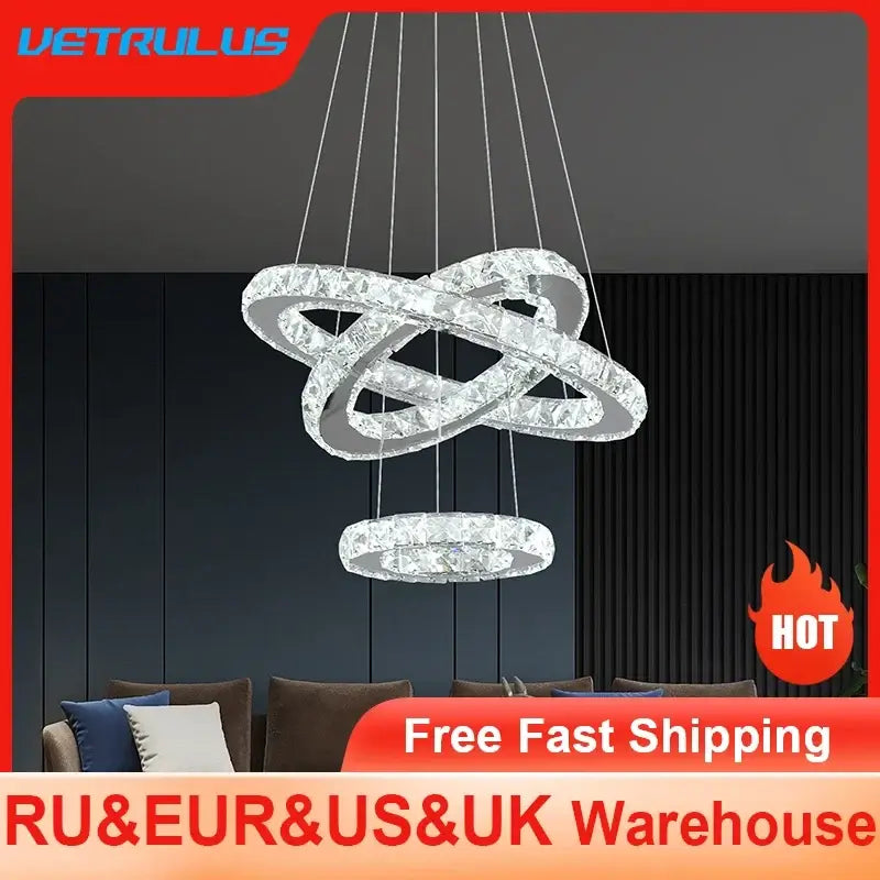 VETRULUS Crystal LED Chandelier with Selectable Size & Controls