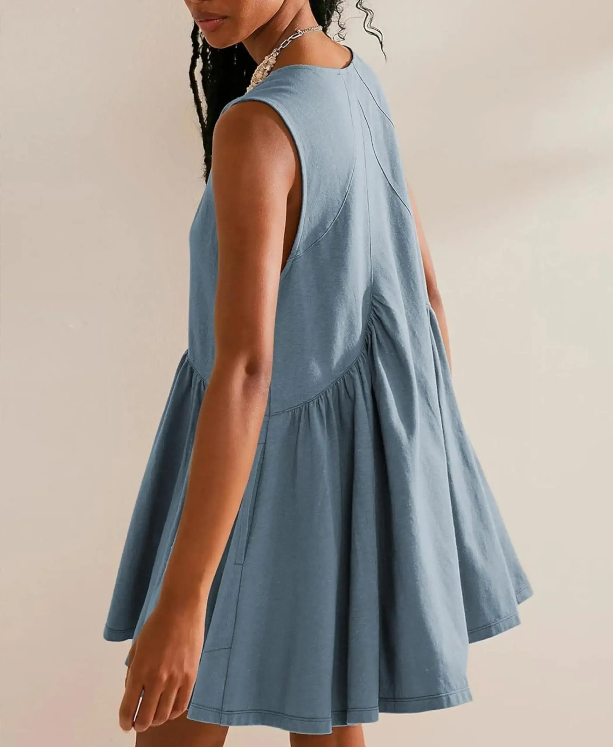 Women Summer Flowy Ruffle Babydoll Short Dresses Sleeveless Pleated Dress Beach Vocation Peplum Dress