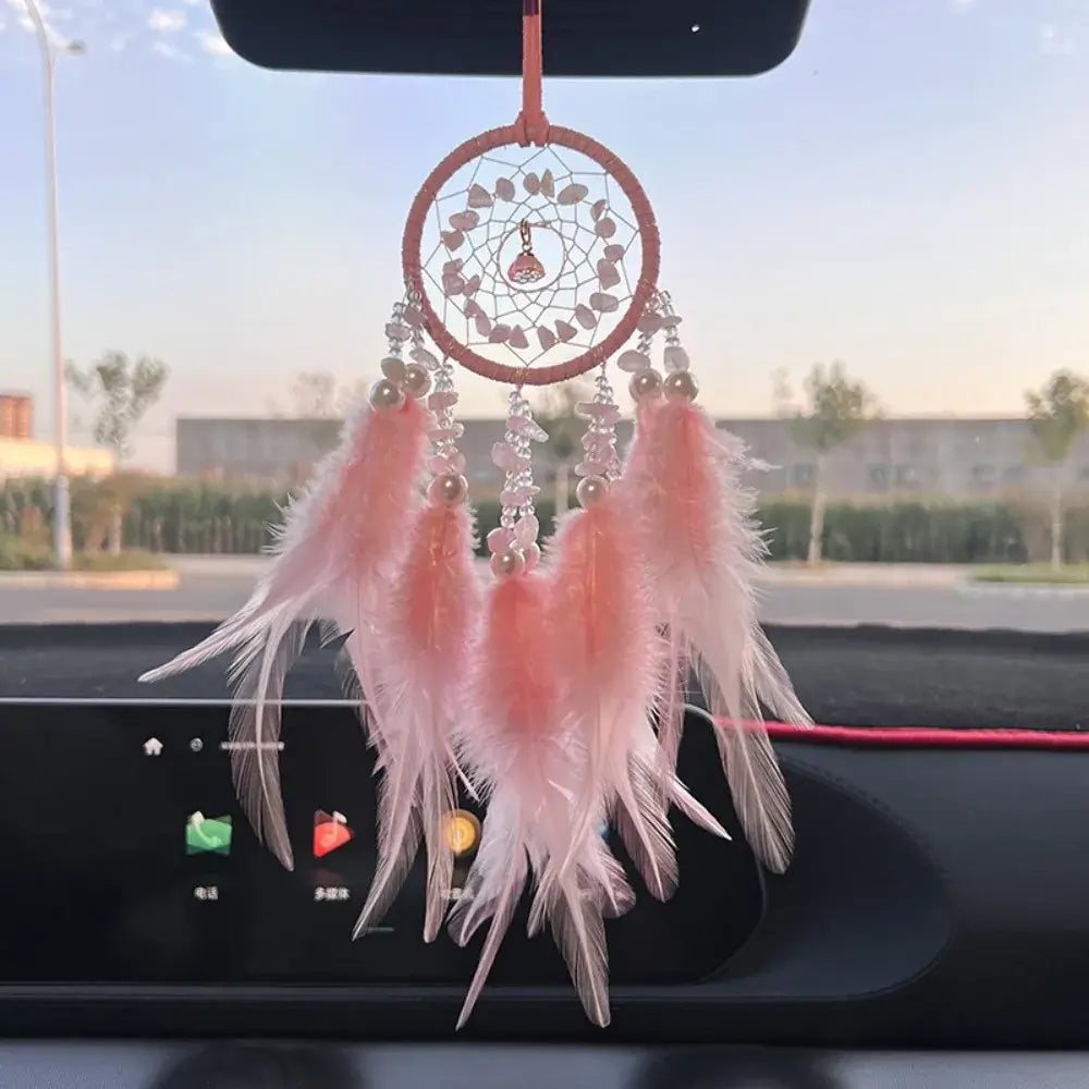 Dream Catcher Car Pendant for Girls Feather Mirror Hanging Pendant Home Decor Lucky Car Ornament Interior Accessories Crystal