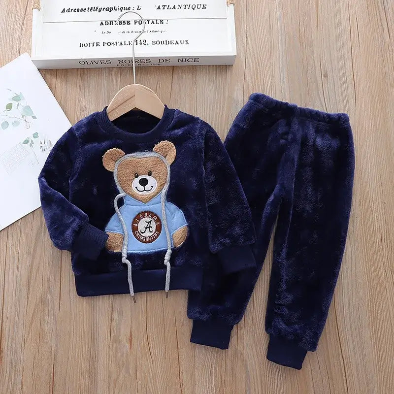 Baby Boy Winter Sets Plush Hooded Jacket 2pcs Outfit
