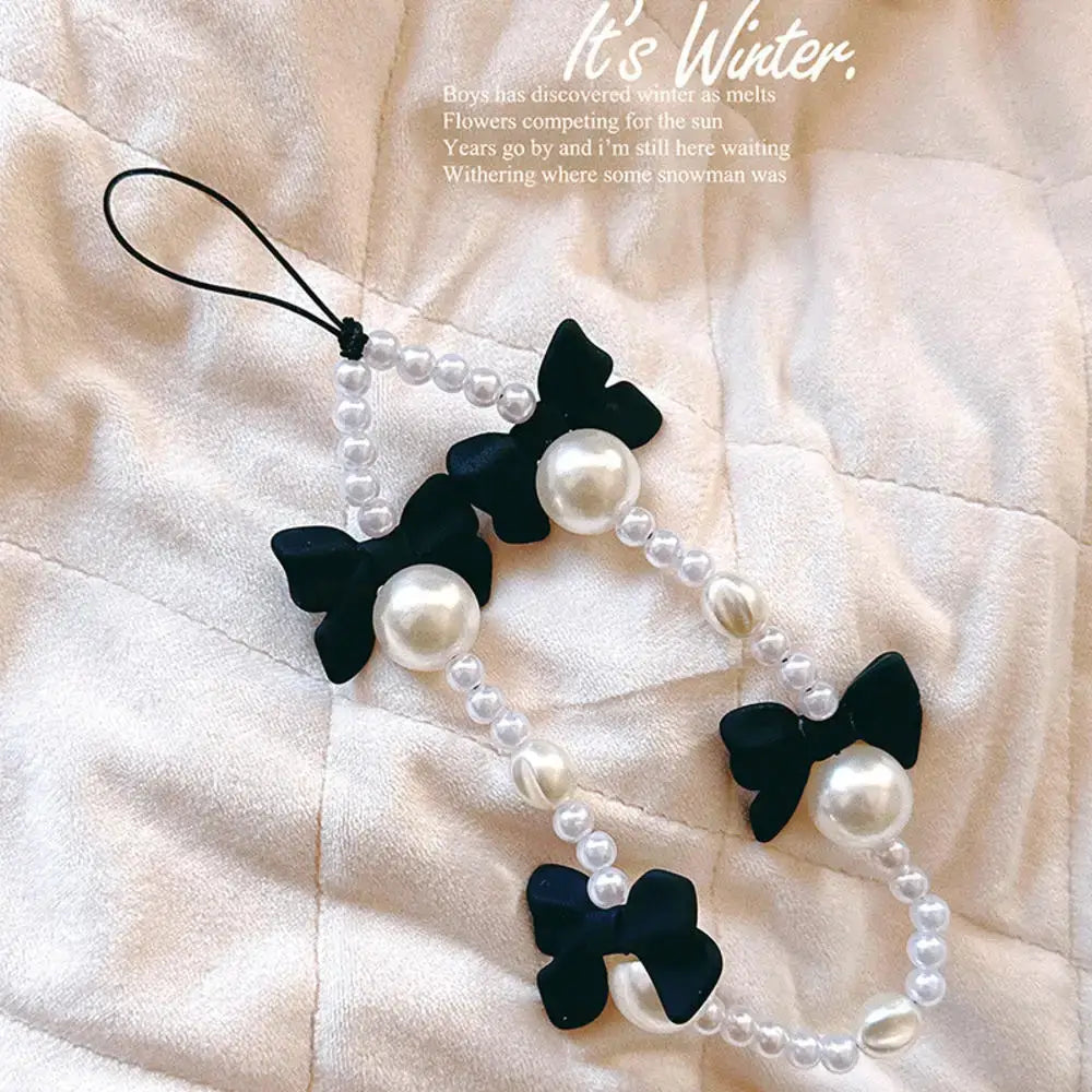 1pc Charm Bowknot Mobile Phone Chains For Women Girls Telephone Charm Strap Pink Black Acrylic Pearl Beaded Lanyard Jewelry Gift