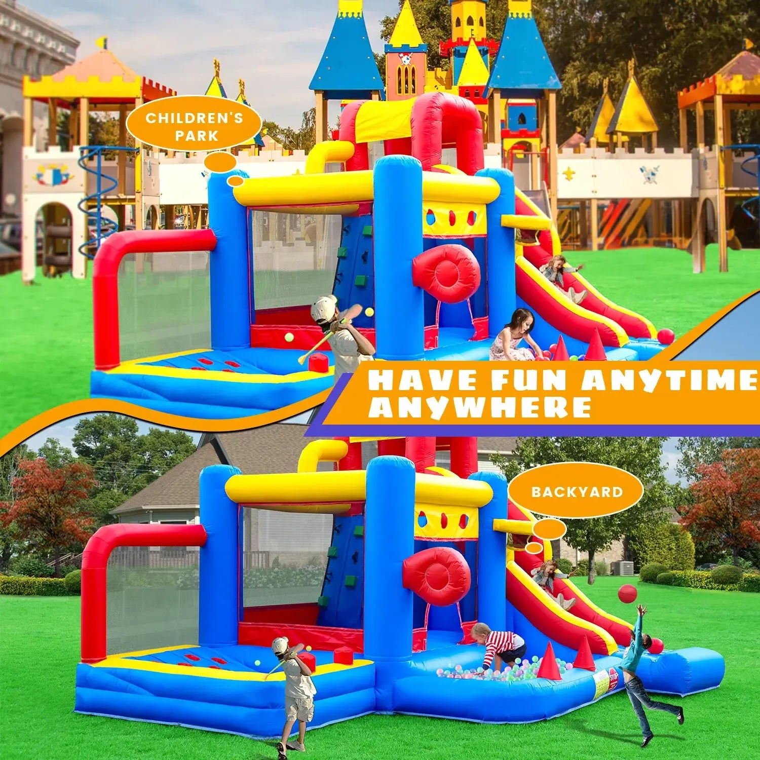 KING Inflatable PVC Double Water Sildes Ball Pool for Children Jungle Gym Inflatable Water Play Equipment With 1100W Air Blower