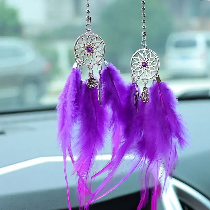 Dream Catcher Car Pendant Feather Mirror Pendant Home Decor Ornaments Car Interior Accessories Dream Catcher Feather Car Pendant