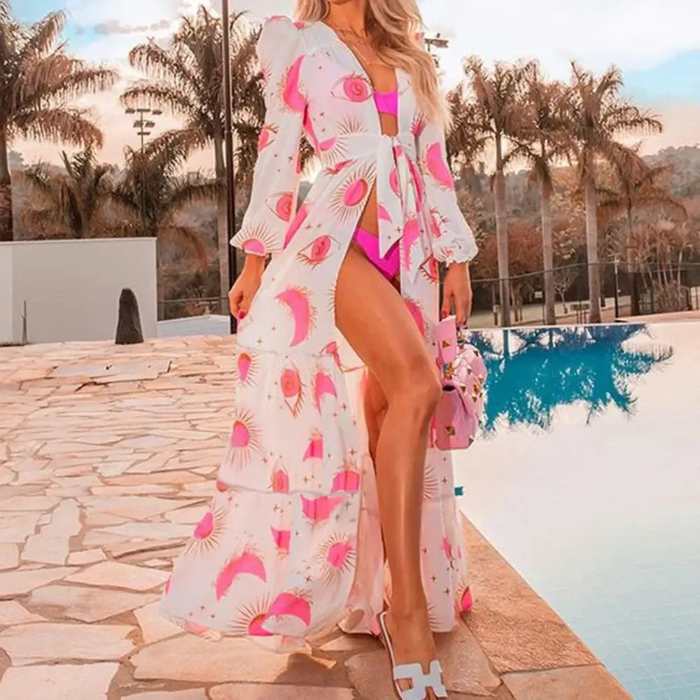 Blue Eyes Bikini Beach Cover Up Tunics For Beach Long Kaftan Bikini Cover Up Robe de Plage Sarong Beach Swimsuit Cover-ups