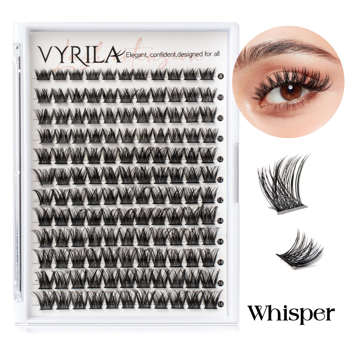 VYRILA Individual Cluster Lashes – C Curl 3D Wispy DIY Eyelash Extensions | 0.05–0.07mm Super Thin Band | Reusable Natural Look