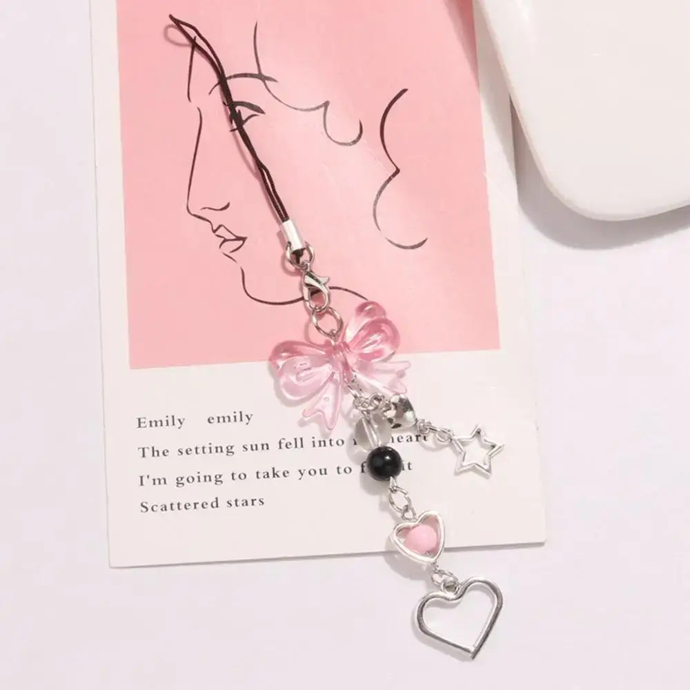 1pc Charm Bowknot Mobile Phone Chains For Women Girls Telephone Charm Strap Pink Black Acrylic Pearl Beaded Lanyard Jewelry Gift