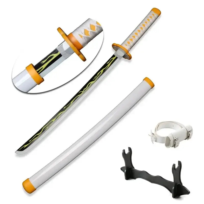 80cm Demon Slayer Katana Bamboo Blade Role-playing Weapons Props Halloween Costume Props with Belt and Sword Holder