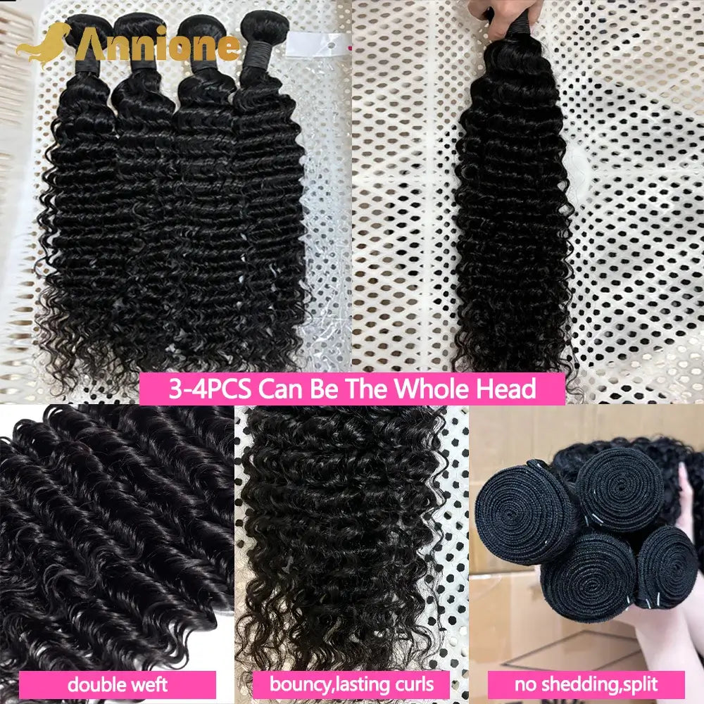 Deep Wave Bundles 100% Human Hair Curly Hair Bundles 12A Raw Hair Bundles 1/3/4 PC Brazilian Kinky Curly Hair Bundles Human Hair