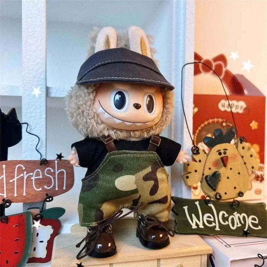 17cm Labubu Doll Clothes Set Kawaii Fashion Outfit with Hat Shoes