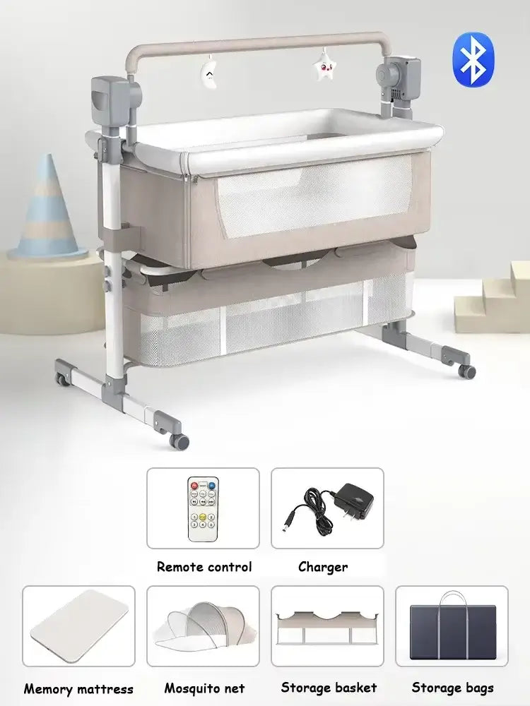 Electric Baby Bed Baby Crib Bluetooth Luxury Portable Baby Easy to Clean Travel Bed with Mattress Cradle for Newborns Infant Cot