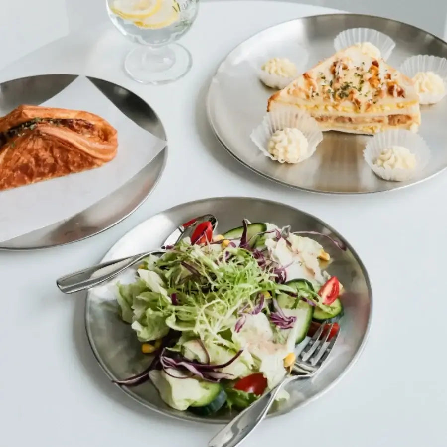 4pcs Stainless Steel Silver Plates - Korean Style