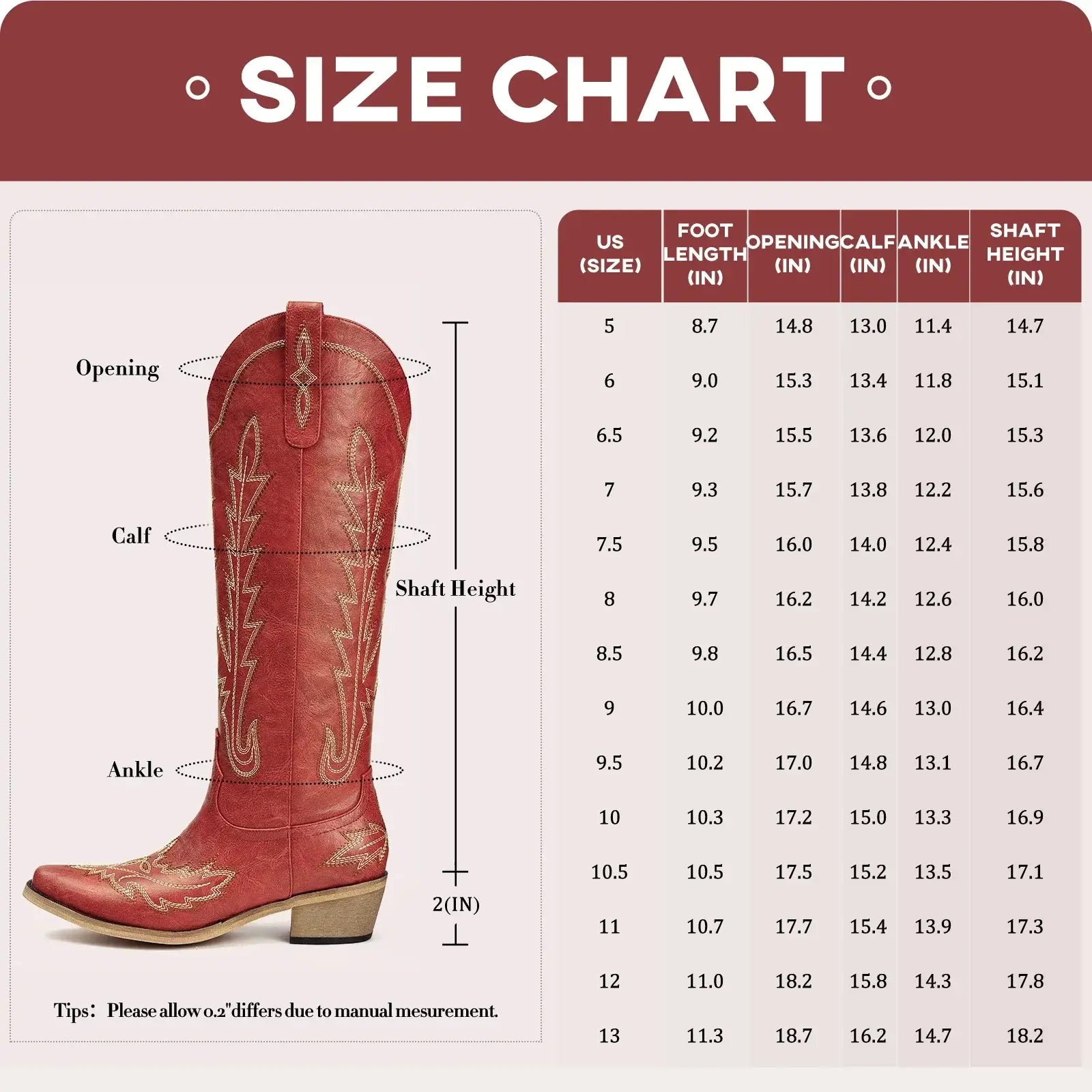 Cowboy Boots for Women - Knee High Embroidered Western Cowgirl Boots, Pointed Toe Chunky Heel Retro Country Boots, Red
