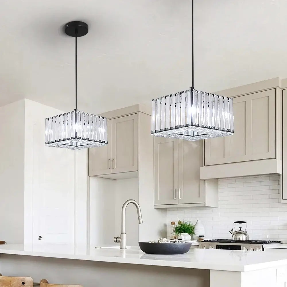 Modern Crystal Ceiling or Pendant Light, Black or Gold