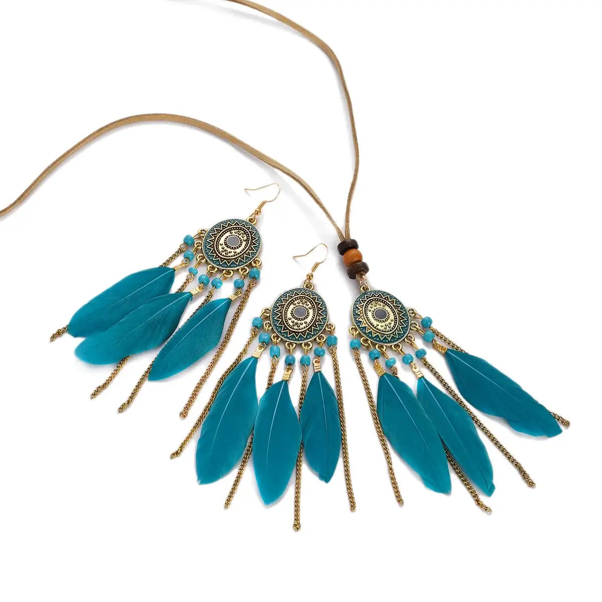 2pcs Feather Necklace Earring Set Women&