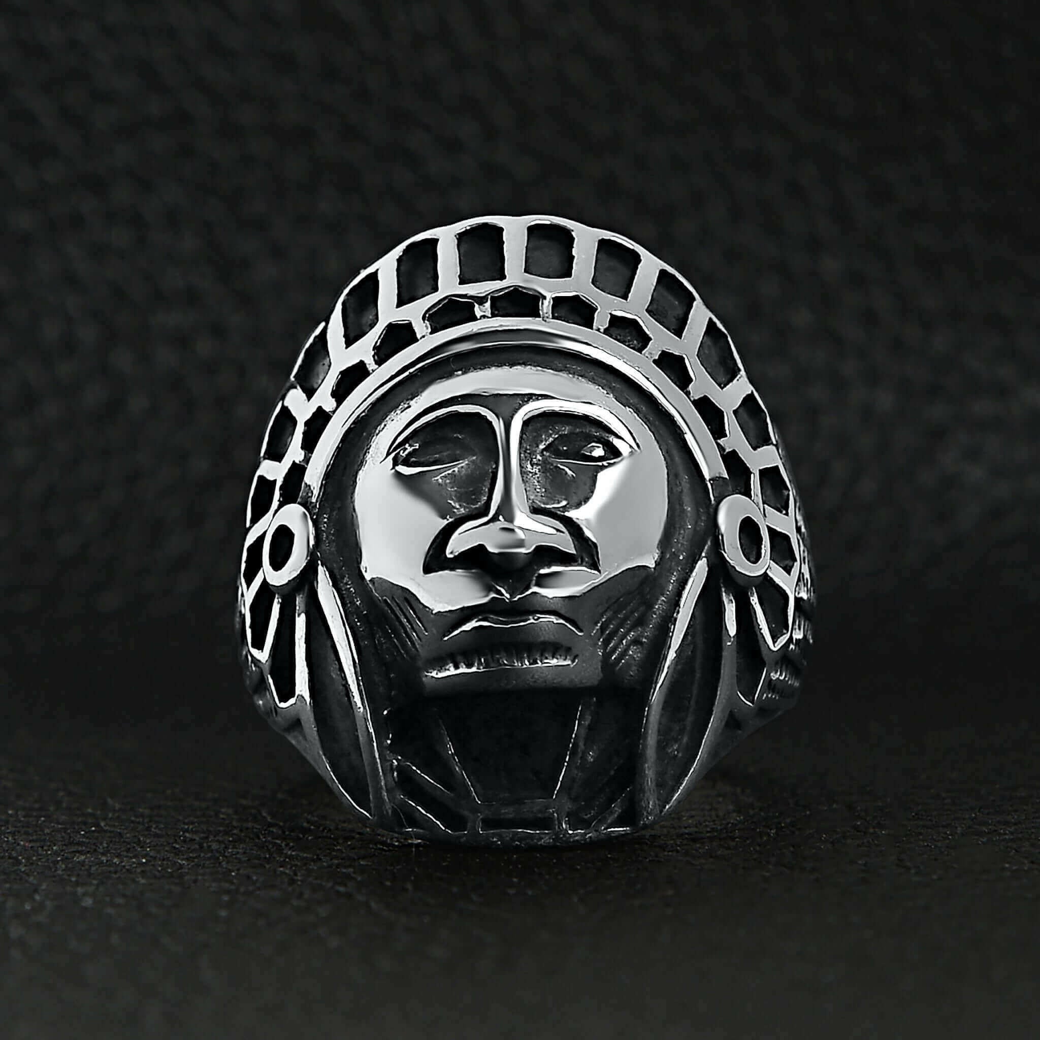 Stainless Steel Native American Chief Ring / SCR3048