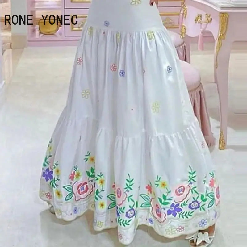 2024 Women Allover Print Short Puff Sleeves Crop Tops & Ruffle Decor Skirt Maxi Vacation Sweety Skirt Sets