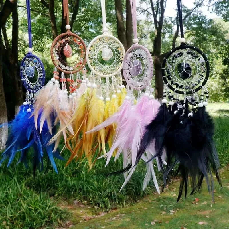 Dream Catcher Feather Pendant Crystal StoneHome Decor Wall Hanging Car Pendant Schoolbag Wind Chimes Dreamcatcher Decoration