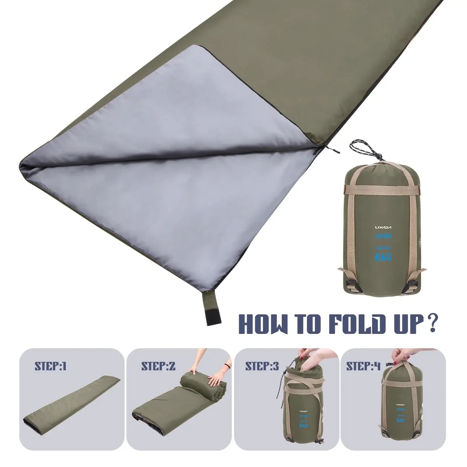 LIXADA Envelope Sleeping Bag Adult Camping Outdoor Mini Walking beach Sleeping Bags Ultralight Travel Bag Spring Autumn