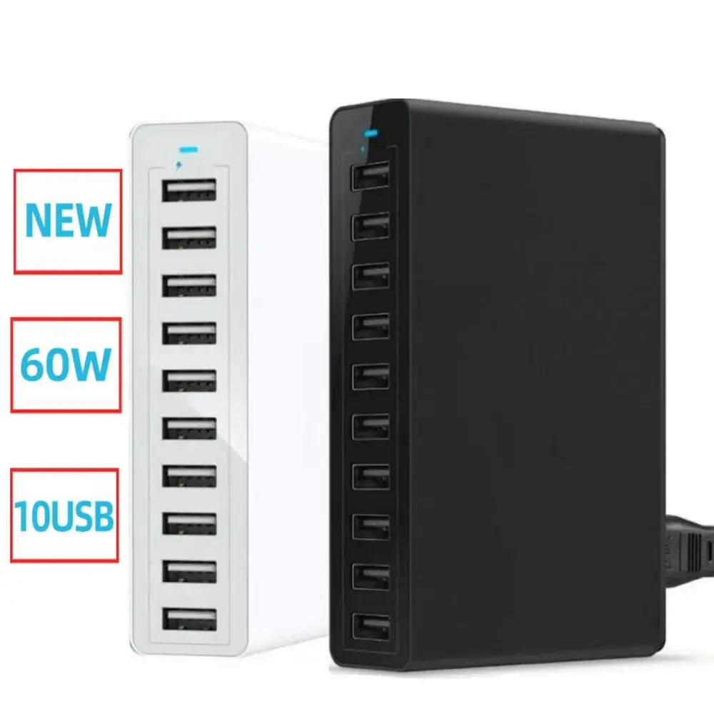 ILEPO 60W 10-Port USB Charging Station – Multi-Device Desktop Charger | iPhone, iPad, Samsung, Xiaomi | US/EU/UK/AU/KR Plug