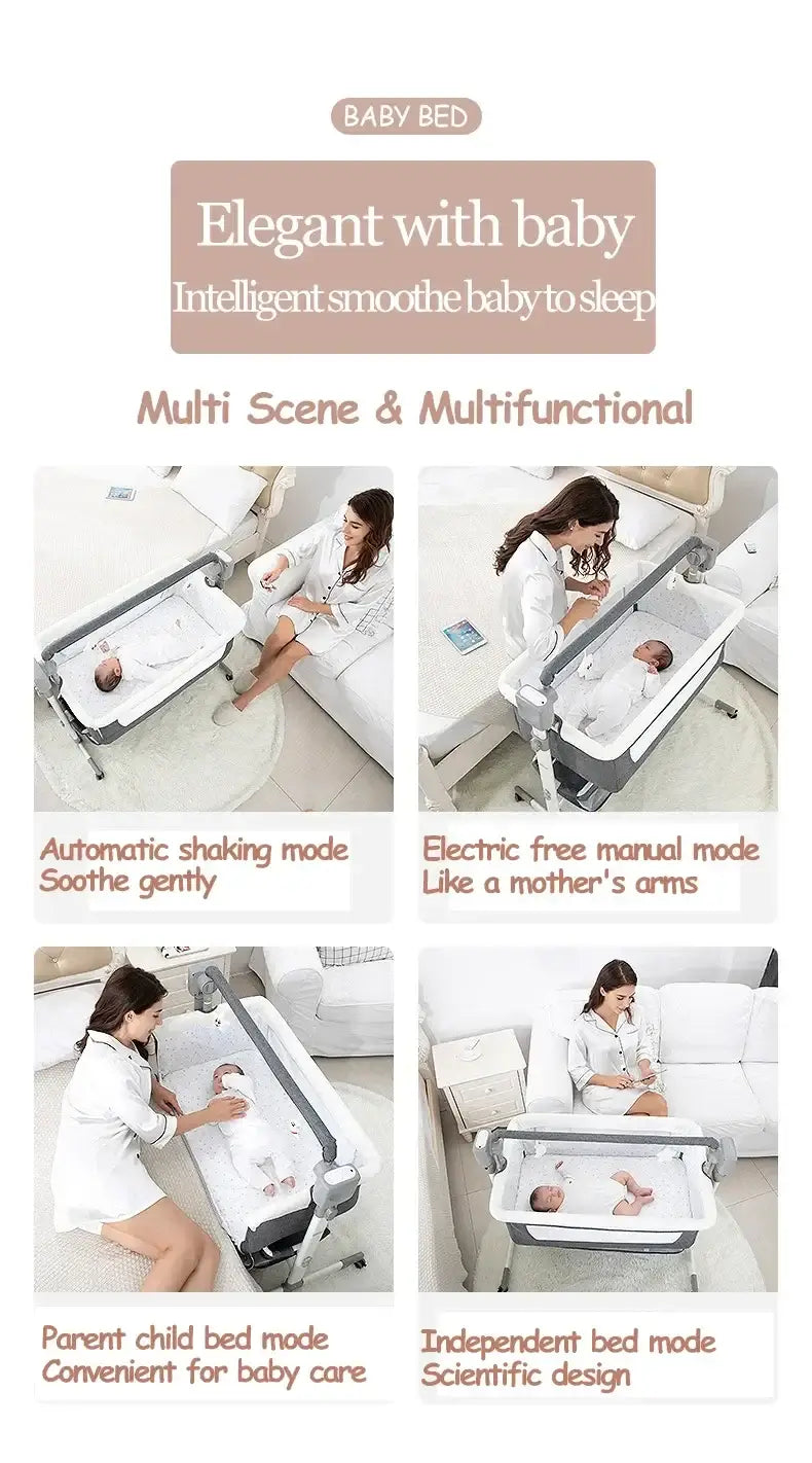 Electric Baby Bed Baby Crib Bluetooth Luxury Portable Baby Easy to Clean Travel Bed with Mattress Cradle for Newborns Infant Cot