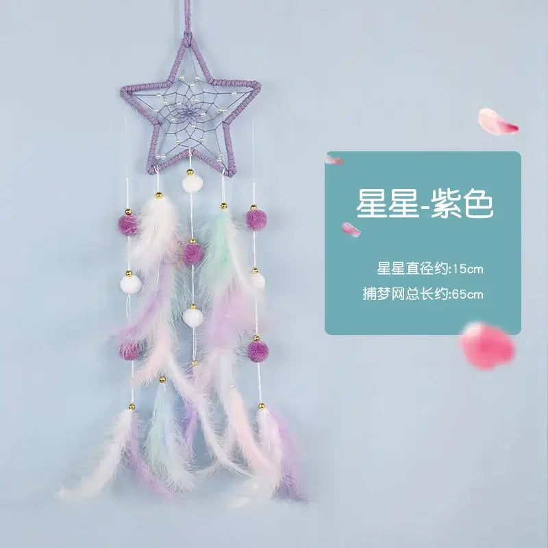 Cute Dream Catcher To Hang Home Decoration Star Moon Dreamcatcher Feather Ornaments Wall Hanging Interior Kid Room House Decor