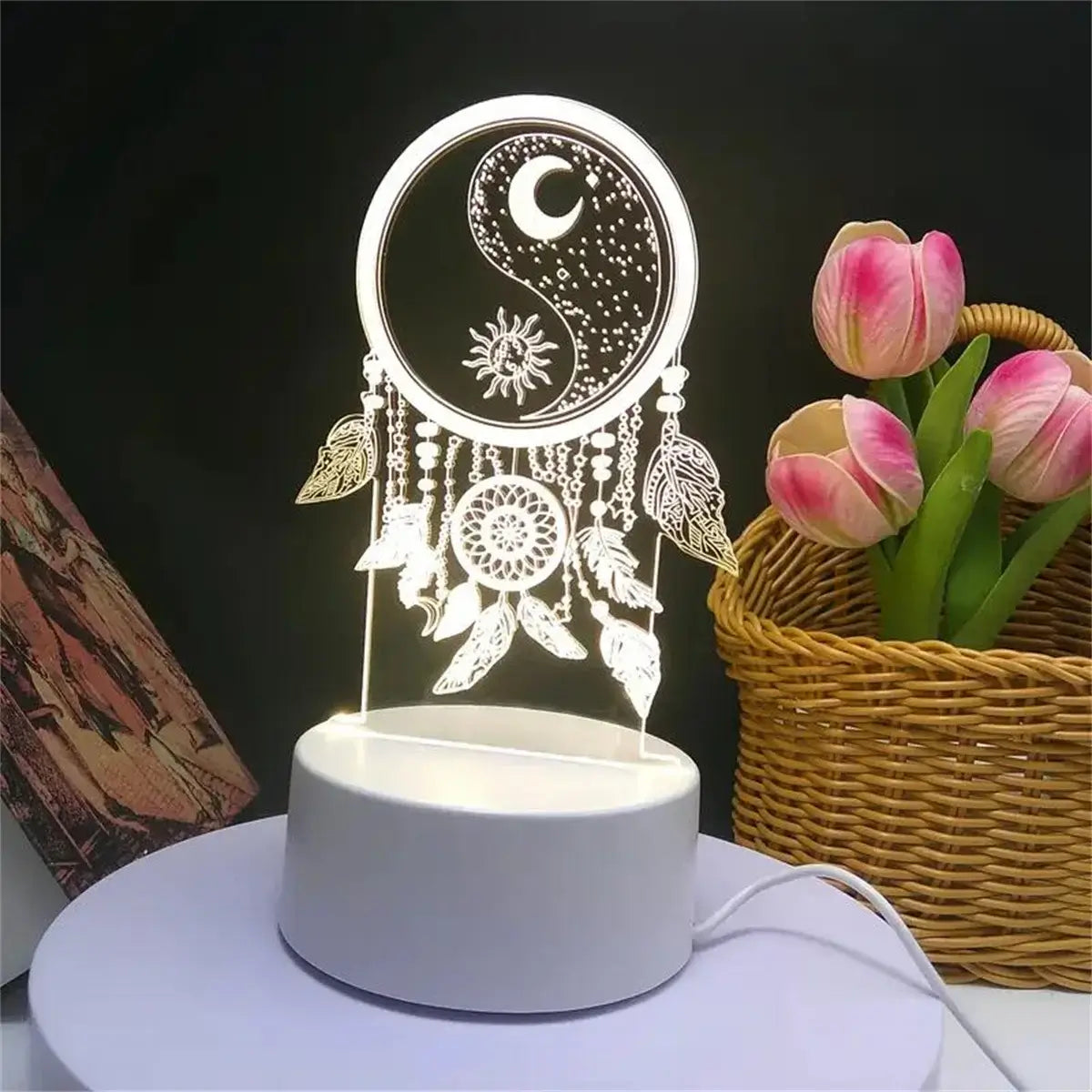 1pc Dream catcher 3D Night Light, 3D Optical Illusion Lamp With