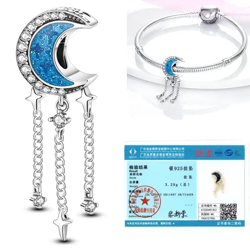 Hot Dream Catcher Feather 925 Sterling Silver Purple Colorful Moon Dreamy Blue Charm Original Fits Women DIY Jewelry Girl Charms