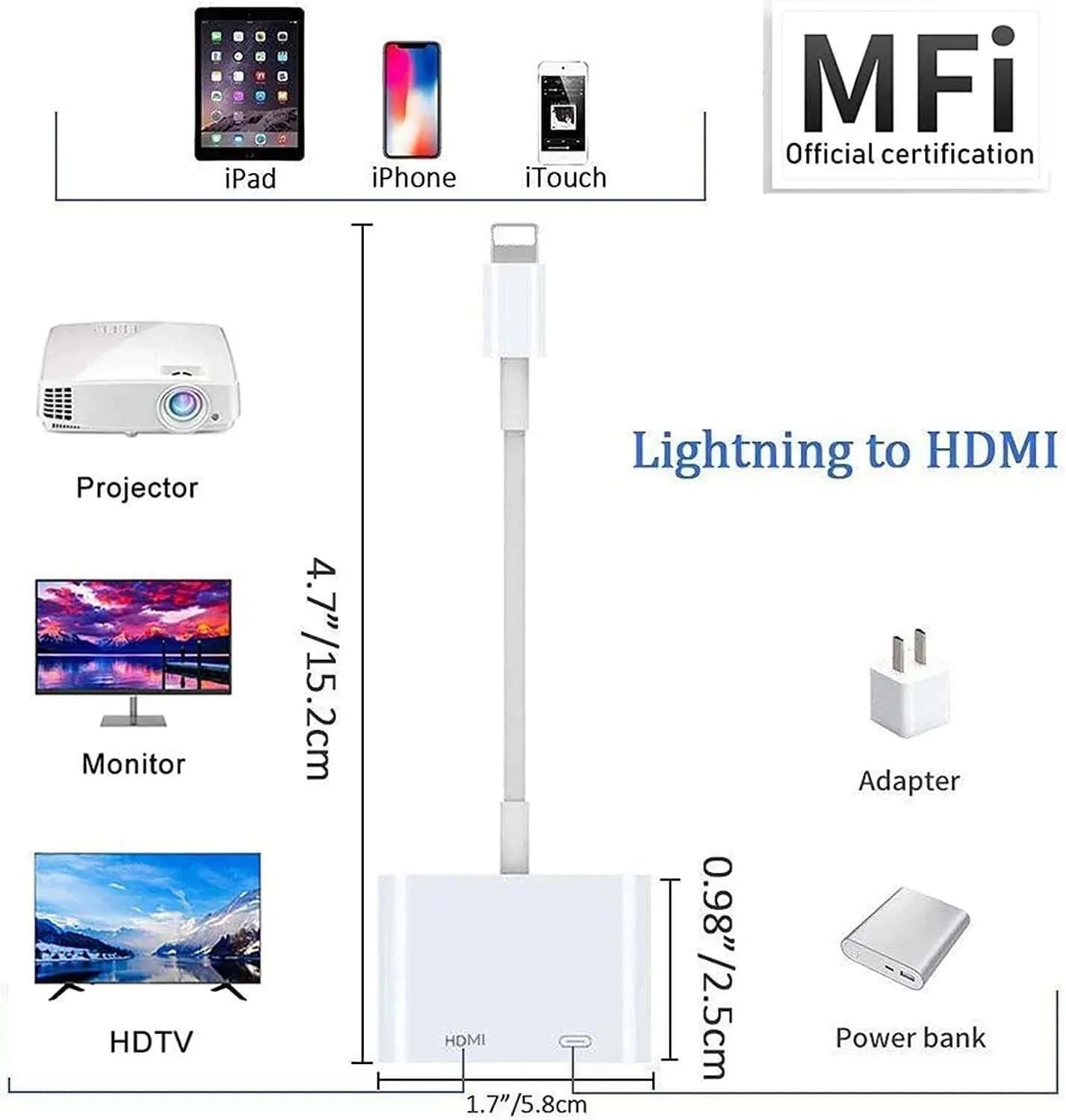 2 In1 Lighting To HDMI Adapter For iPad iPhone to TV/Projector/Monitor
