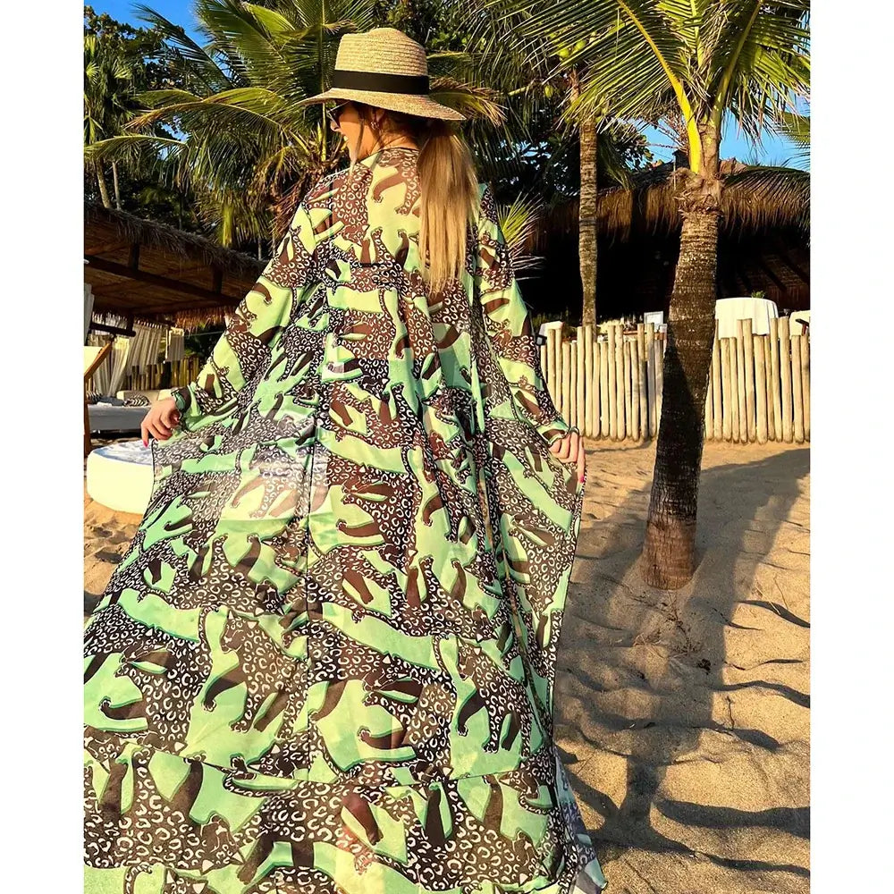 Blue Eyes Bikini Beach Cover Up Tunics For Beach Long Kaftan Bikini Cover Up Robe de Plage Sarong Beach Swimsuit Cover-ups