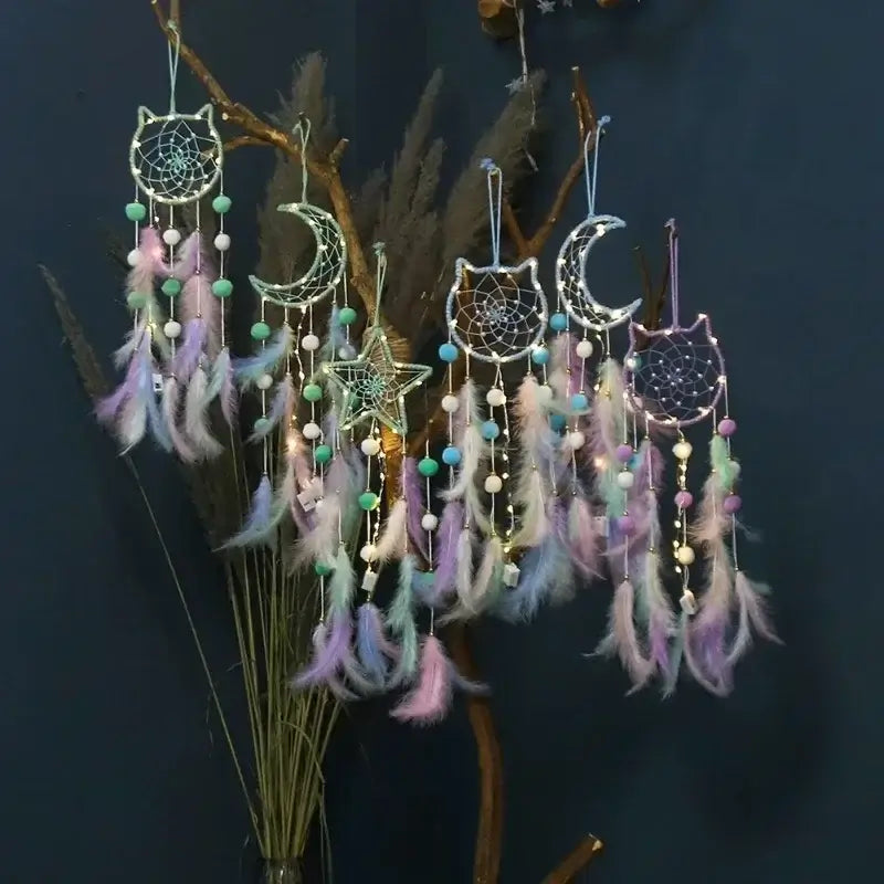 Cute Dream Catcher To Hang Home Decoration Star Moon Dreamcatcher Feather Ornaments Wall Hanging Interior Kid Room House Decor