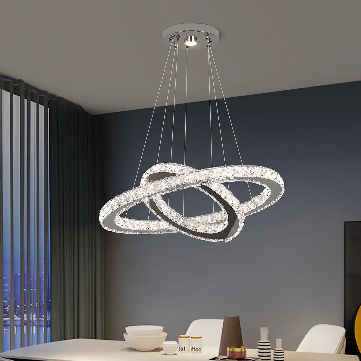 GreeLustr Crystal Ring Pendant Light, Selectable Controls
