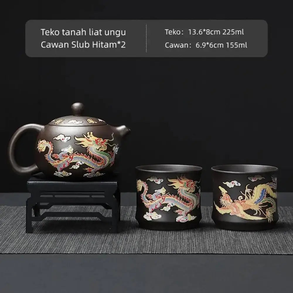 Ceramic Purple Clay Teapot Color-changing Dragon and Phoenix Design Teapot Tea Cup Set Hand-made Infuser Teapot Tea Maker