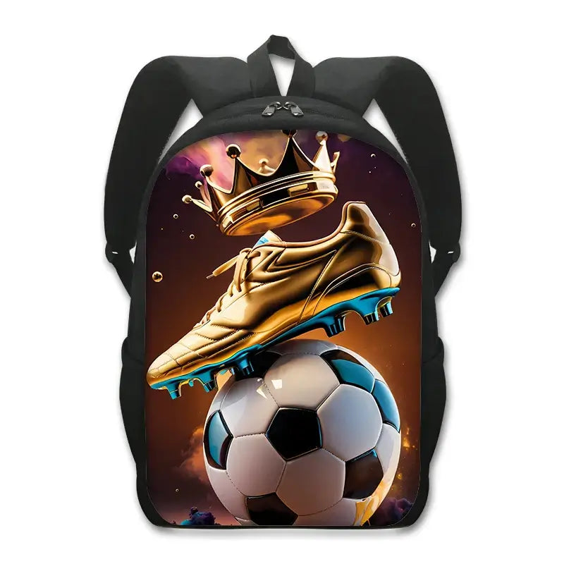 Cool Golden Soccer Crown Print Backpack for Students