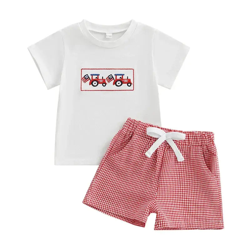 Infant Boy Patriotic Outfit American Flag Tank Top and Denim Shorts Set for 4th of July Celebration with Style