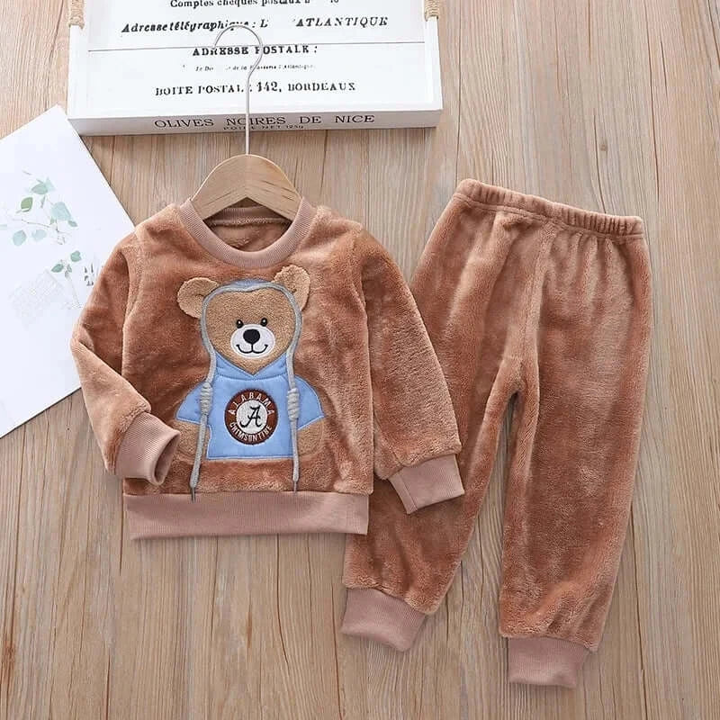 Baby Boy Winter Sets Plush Hooded Jacket 2pcs Outfit