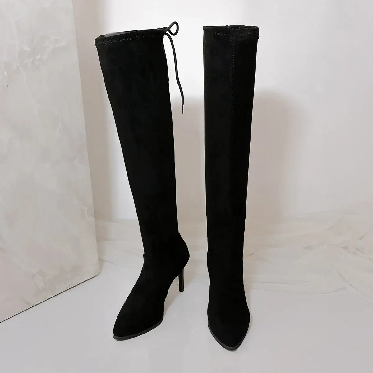 New Women Boot Fashion Suede Over The Knee Boot Lace Up Sexy High Heels Shoes Woman Slim Thigh High Women&