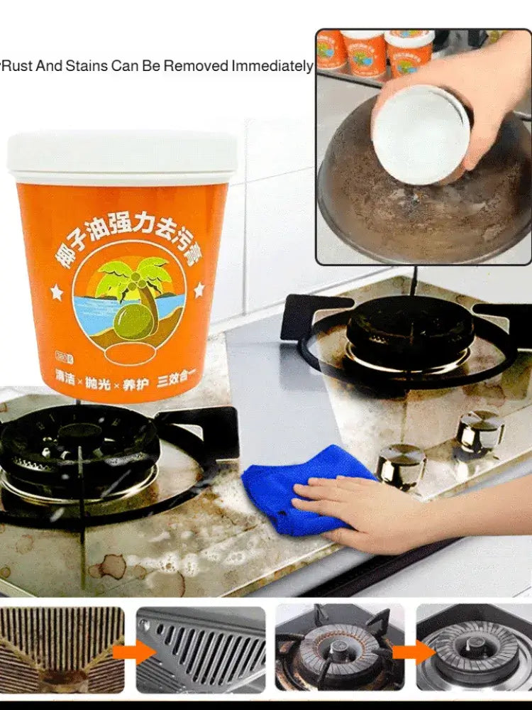All Purpose Cleaner Paste Pot Bottom Cookware Cleaner Household Coconut Oil Cleaning Cream Remove Stain for Kitchen Bathroom
