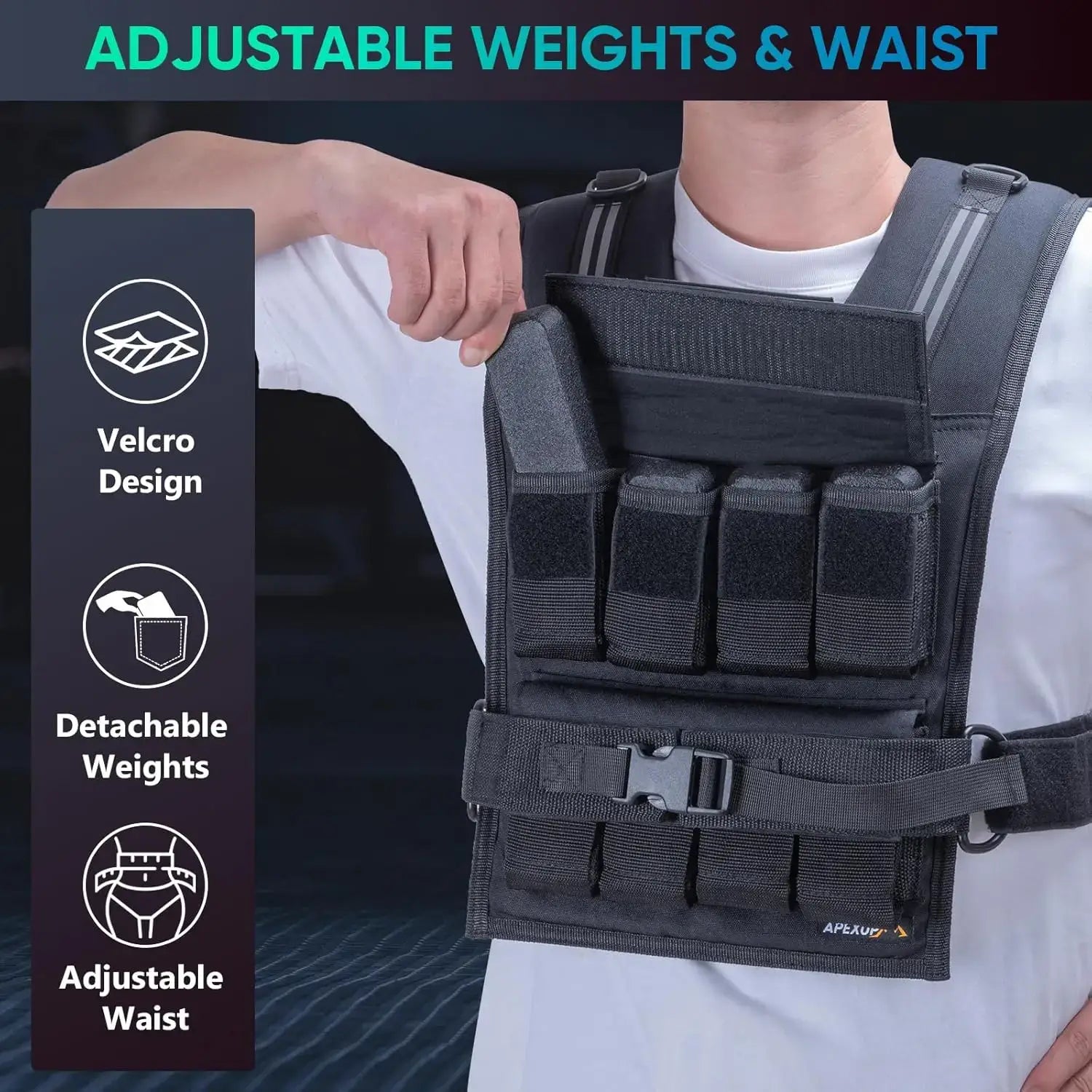 Adjustable Weighted Vest Men 20lbs/30lbs/40lbs Weights with Reflective Stripe, Weight Vest Woman Workout Vest for Strength Train