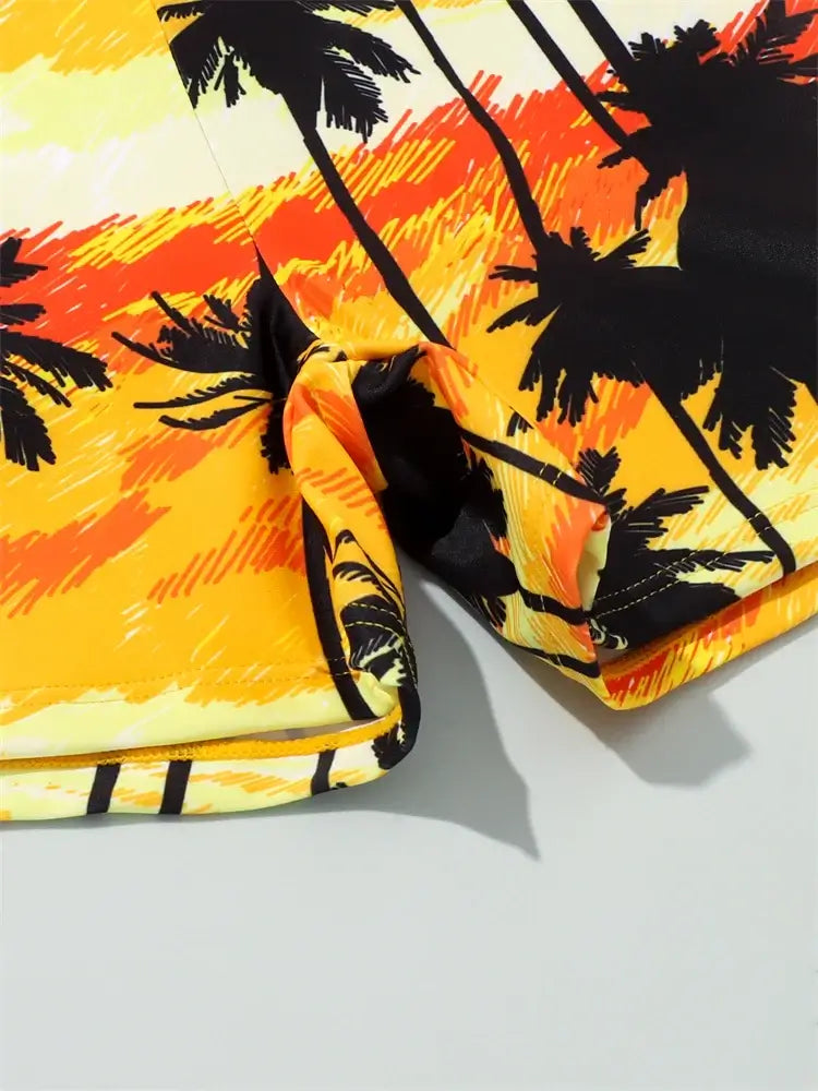 Boy Swimsuit 2024 New Coconut Tree Graffiti Long Sleeves Children