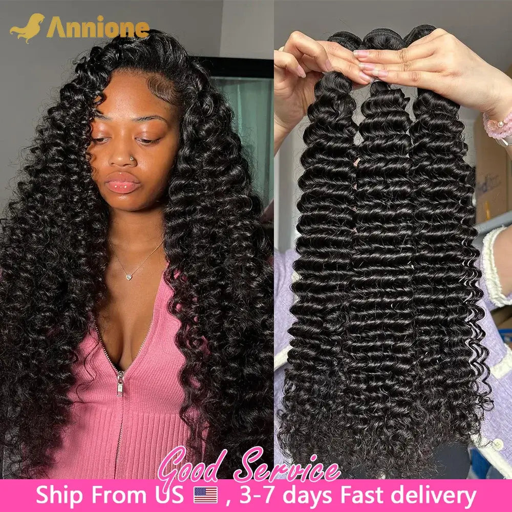 Deep Wave Bundles 100% Human Hair Curly Hair Bundles 12A Raw Hair Bundles 1/3/4 PC Brazilian Kinky Curly Hair Bundles Human Hair