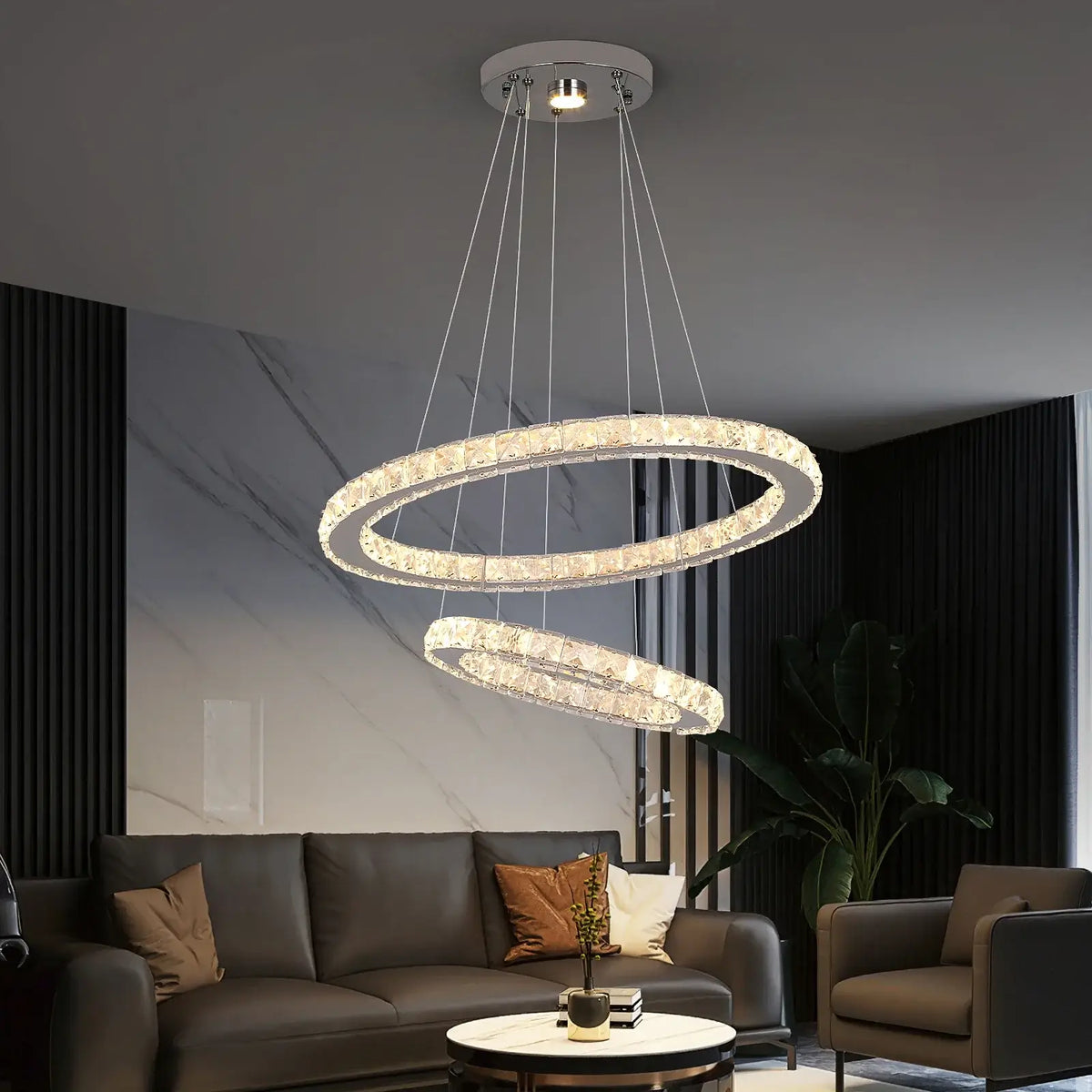 GreeLustr Crystal Ring Pendant Light, Selectable Controls