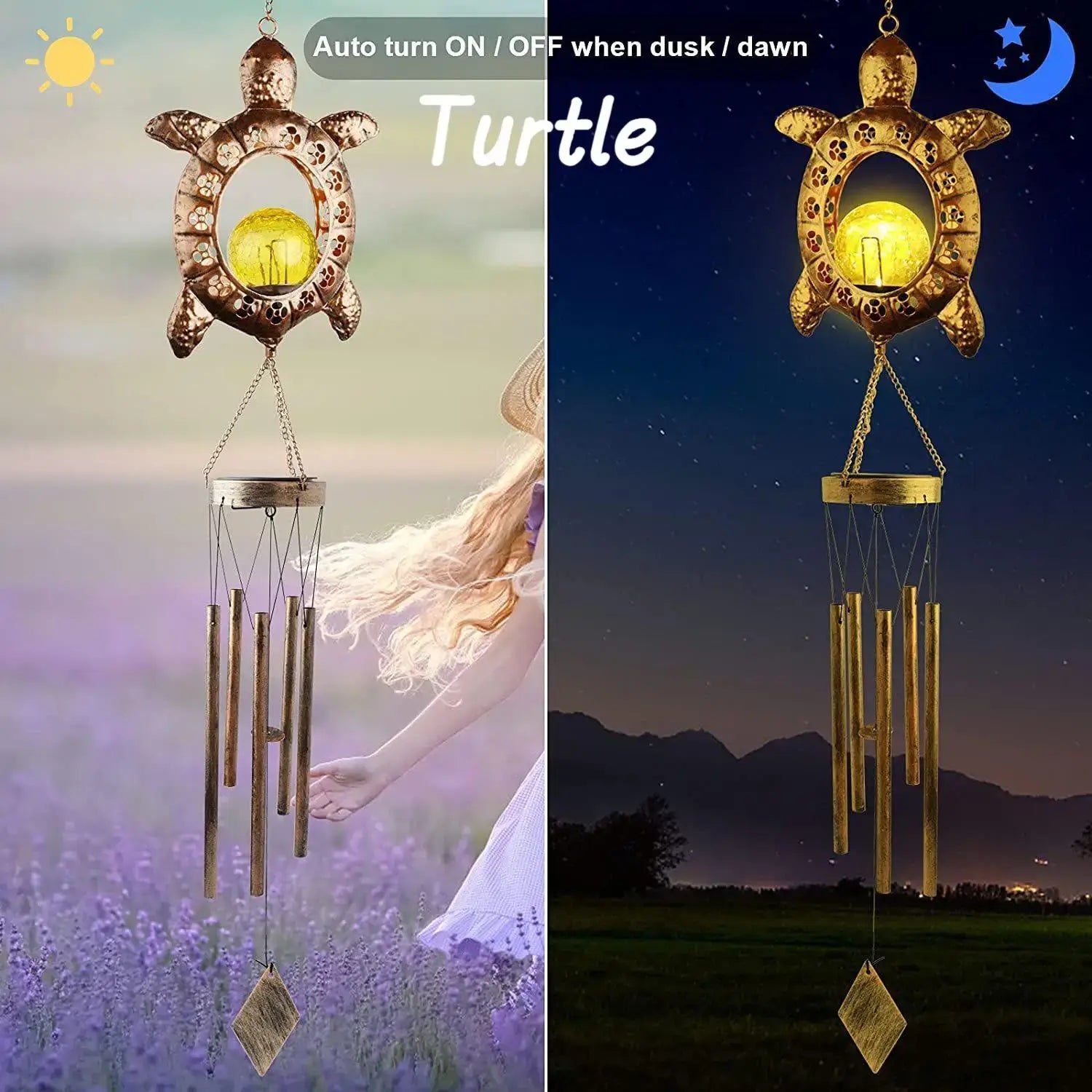 Glowing Crackle Glass Solar Wind Chimes Waterproof LED Outdoor Wind Bells Unique Garden Decorative Gifts