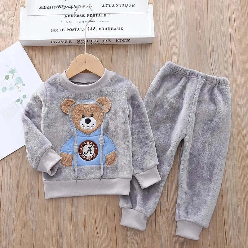 Baby Boy Winter Sets Plush Hooded Jacket 2pcs Outfit