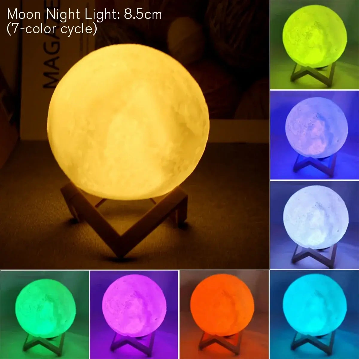 Battery-Powered LED Moon Night Light with Stand